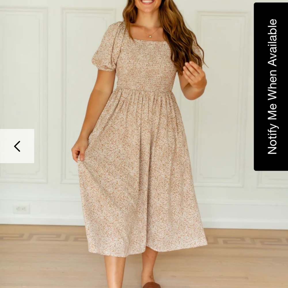 Square neck Brown Floral Dress- M